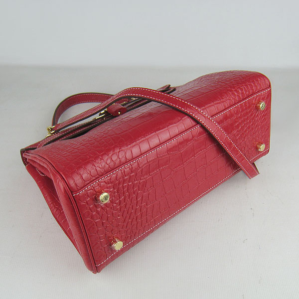 7A Replica Hermes Kelly 32cm Crocodile Veins Leather Bag Red 6108